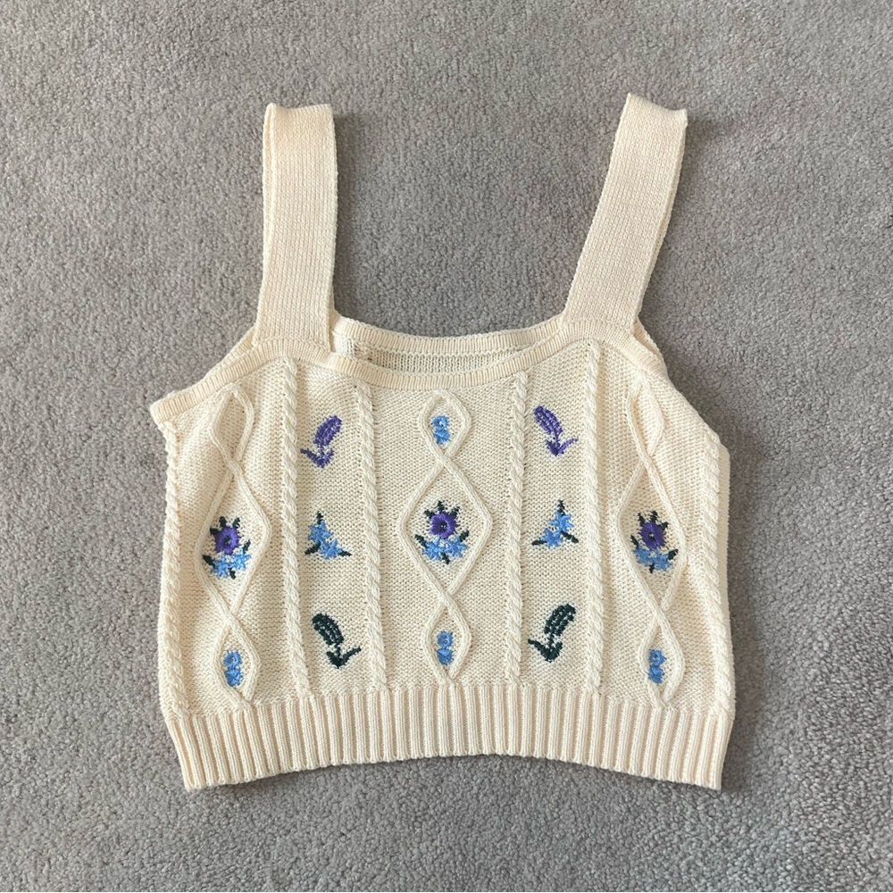 Yellow / Cream Floral Crochet Top - Picture 3 of 4